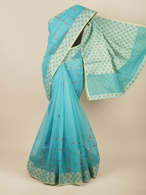 

Pothys Blue & Pink Floral Embroidered Saree