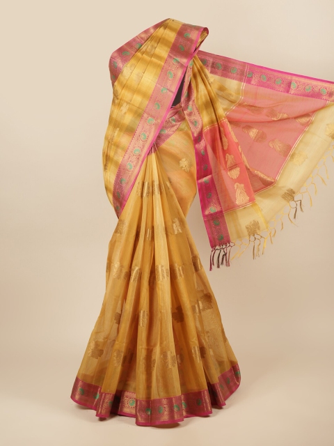 

Pothys Mustard & Pink Woven Design Zari Cotton Blend Saree