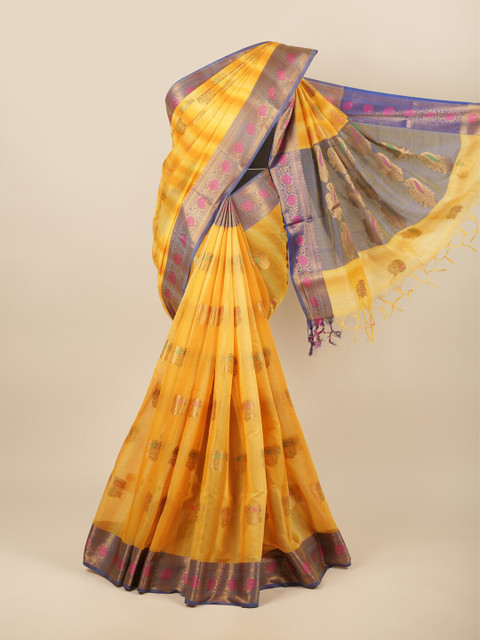 

Pothys Yellow & Gold-Toned Ethnic Motifs Cotton Blend Saree
