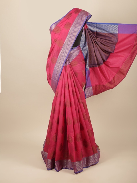 

Pothys Pink & Purple Ethnic Motifs Zari Pure Cotton Saree