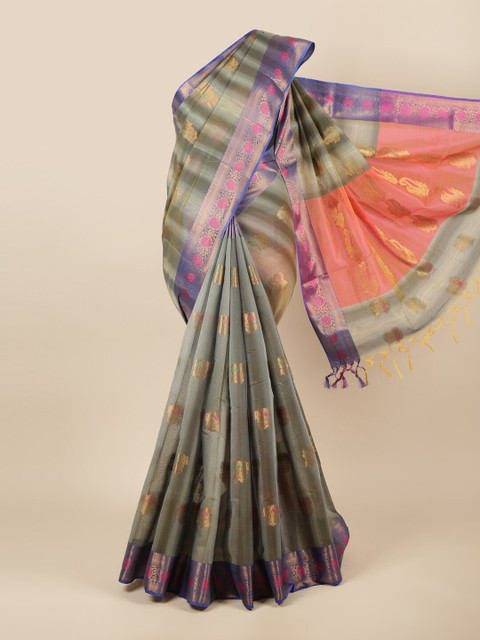 

Pothys Grey & Blue Woven Design Zari Saree