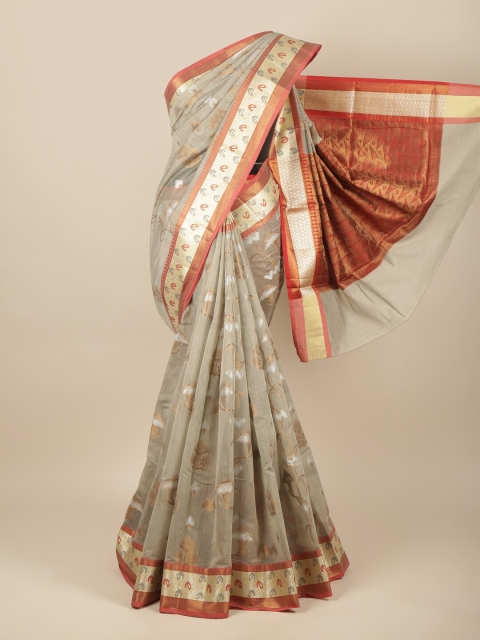 

Pothys Grey & Red Woven Design Zari Pure Cotton Saree