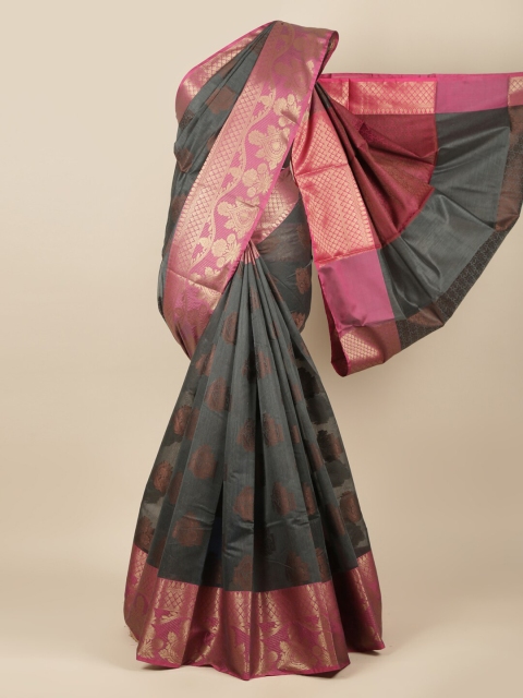 

Pothys Grey & Pink Ethnic Motifs Zari Pure Cotton Saree