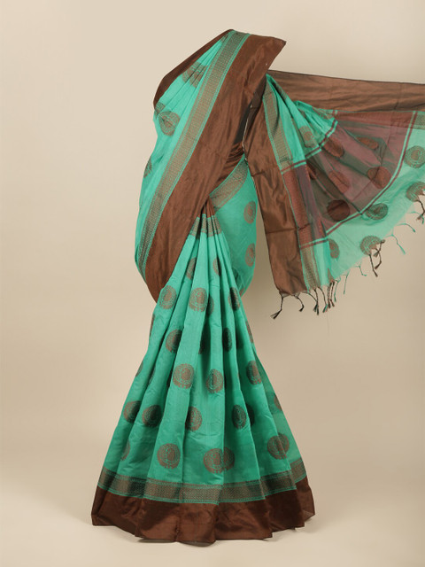 

Pothys Green & Brown Ethnic Motifs Cotton Blend Saree