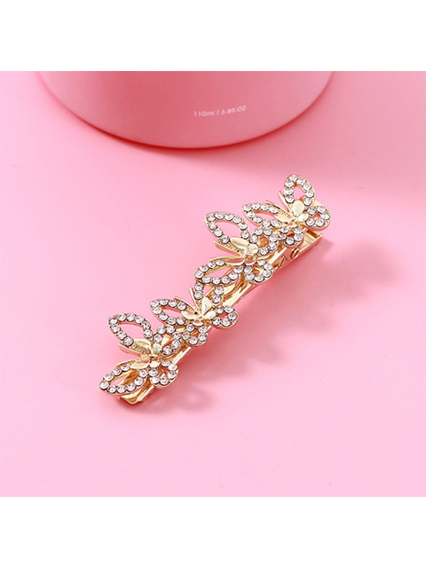 

XIMI VOGUE Unisex Gold-Toned & White Embellished Alligator Hair Clip