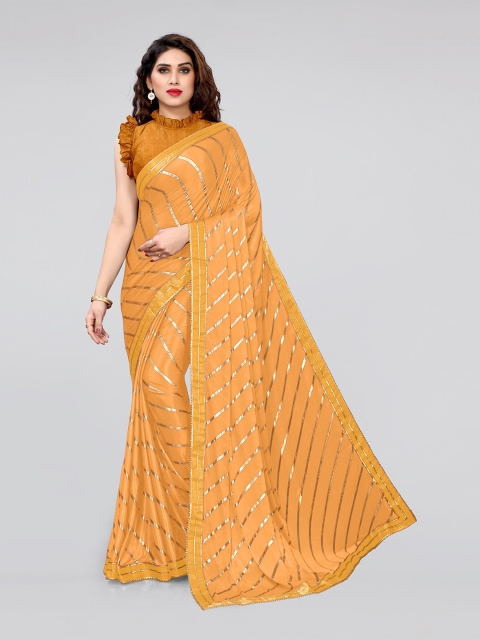 

KALINI Mustard & Gold-Toned Leheriya Striped Polyester Saree