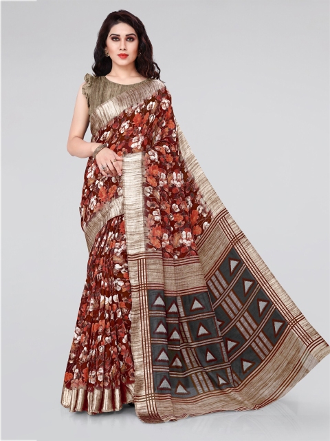 

KALINI Maroon & Beige Floral Bagh Saree