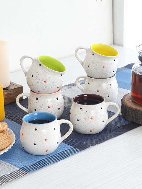 

CDI White & Blue Printed Ceramic Glossy Mugs Set of 6 With Wooden Tray