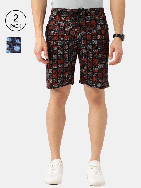 

ROMEO ROSSI Men Black Printed Pure Cotton Outdoor Shorts