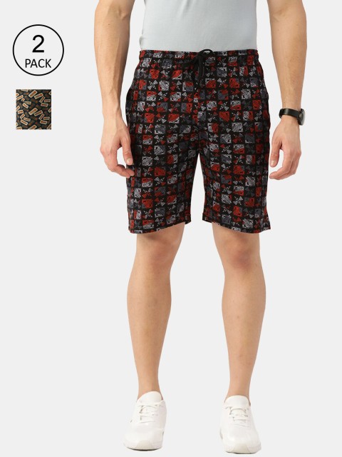

ROMEO ROSSI Men Pack Of 2 Black Printed Outdoor Sports Shorts