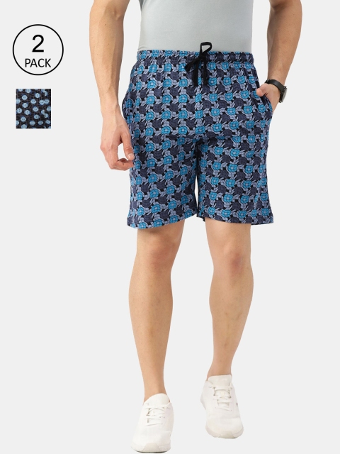 

ROMEO ROSSI Men Pack of 2 Printed Pure Cotton Shorts, Blue