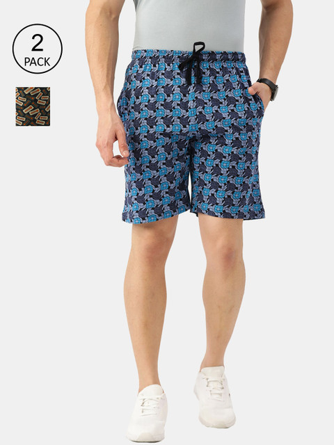 

ROMEO ROSSI Men Pack Of 2 Blue & Green Printed Shorts