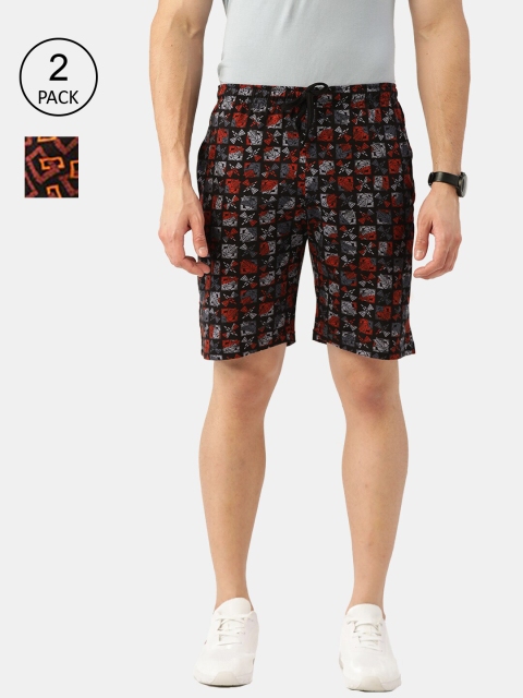 

ROMEO ROSSI Men Pack Of 2 Black & Grey Printed Cotton Regular Fit Shorts
