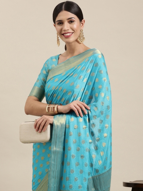 

Mitera Blue & Gold-Toned Ethnic Motifs Zari Silk Blend Saree