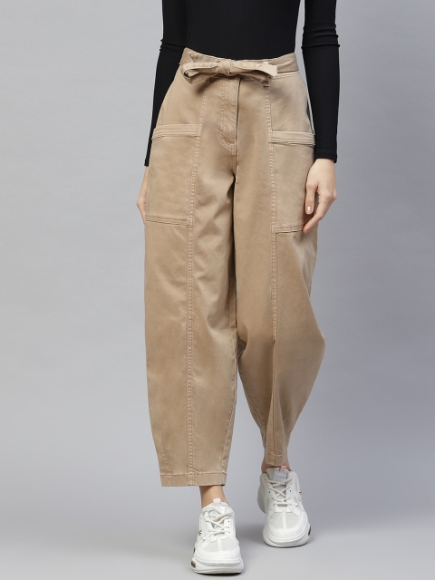 

Marks & Spencer Women Beige Solid Regular Trousers