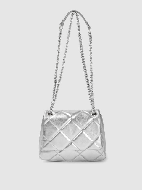 

Marks & Spencer Women Silver-Toned Textured PU Structured Sling Bag with Quilted