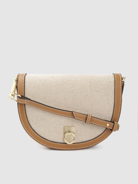 

Marks & Spencer Women Beige Textured Half Moon Sling Bag