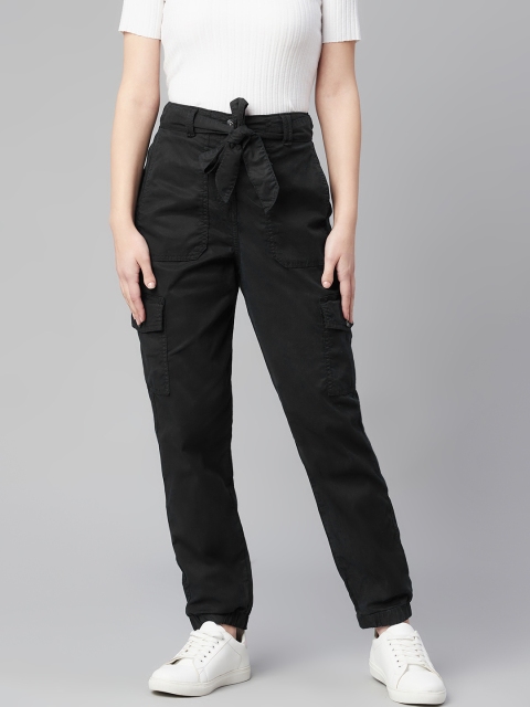 

Marks & Spencer Women Black Solid Pleated Cargos Trousers With a Belt