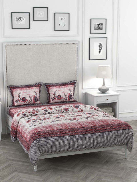 

JAIPUR FABRIC Red & White Printed Double King Bedding Set