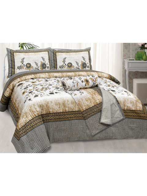 

JAIPUR FABRIC Yellow & White Printed Double King Bedding Set