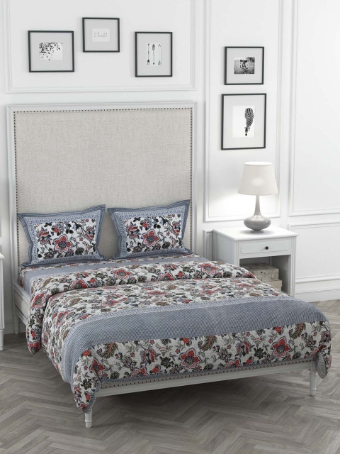 

JAIPUR FABRIC Blue & White Printed Double King Bedding Set