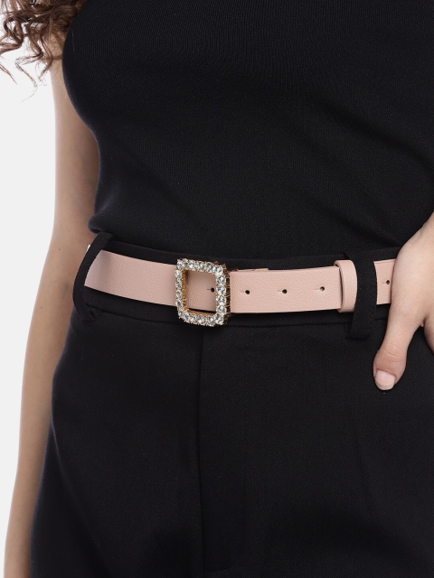 

Pipa Bella Women Pink Solid Casual Belt with Stone Studded Square Buckle