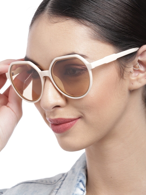 

Pipa Bella Women Brown Lens Oval Sunglasses with UV Protected Lens, Beige