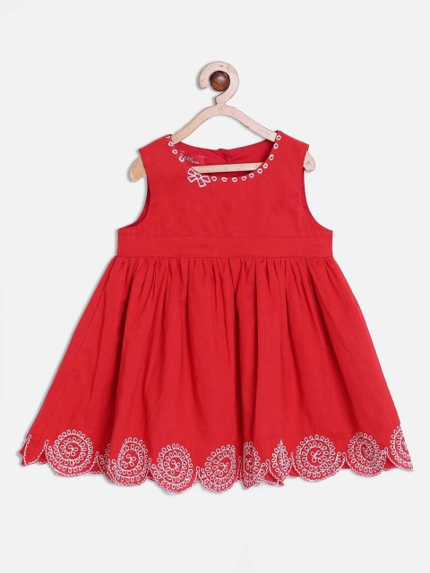 

Rute Girls Red Embroidered Cotton Dress