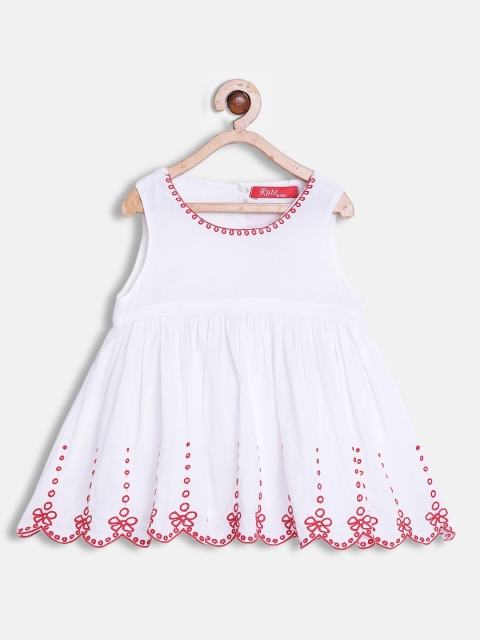 

Rute Girls White & Red Embroidered Cotton Dress
