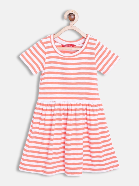 

Rute Girls Orange & White Striped Cotton Dress