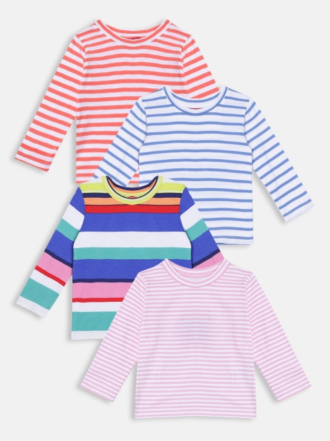 

Rute Girls Multicoloured Pack of 4 Striped Cotton T-shirt, Multi
