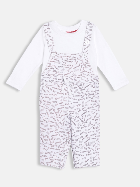

Rute Girls Brown Alphabat Printed Dungaree Pant with White T-shirt