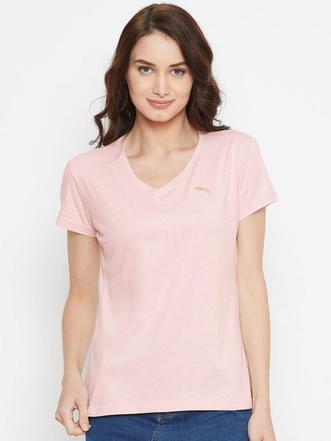 

JUMP USA Women Pink Solid V-Neck T-shirt