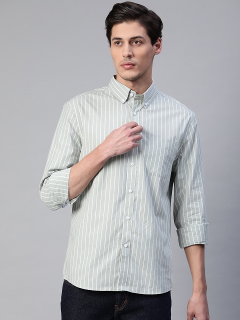 

Marks & Spencer Men Grey & White Pure Cotton Striped Casual Shirt