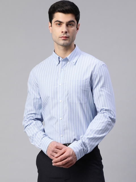

Marks & Spencer Men Blue Striped Pure Cotton Formal Shirt