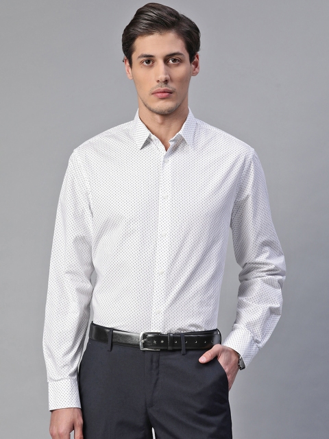 

Marks & Spencer Men White & Navy Blue Micro Ditsy Print Cotton Formal Shirt