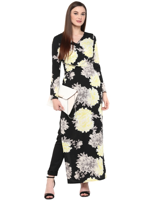 

Harpa Women Black & Yellow Floral Print Maxi Top