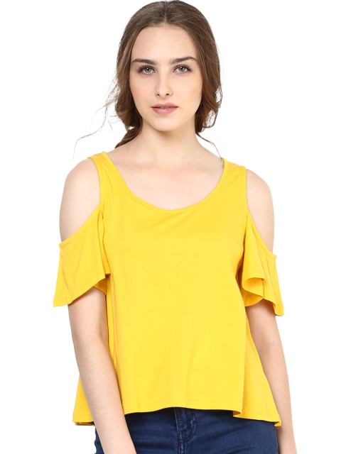 

Harpa Women Yellow Solid Cold Shoulder Top