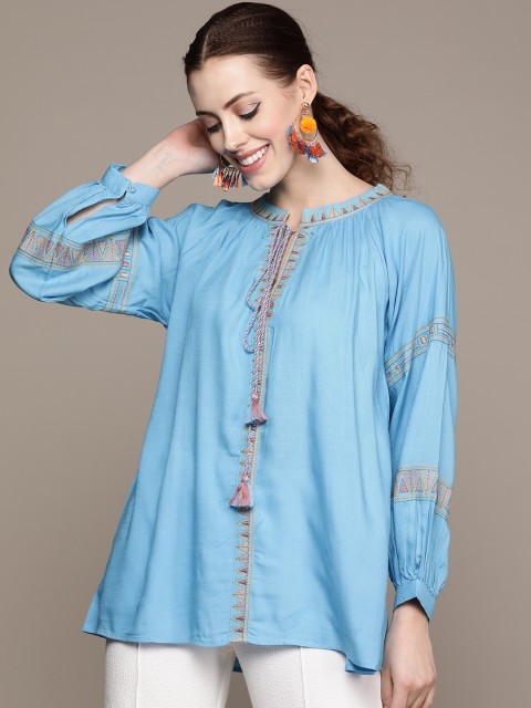 

Ritu Kumar Women Blue Ethnic Motifs Embroidered Kurti