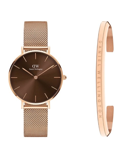 

Daniel Wellington Women Rose Gold-Toned & Brown Stainless Steel Watch Gift Set DW00501235