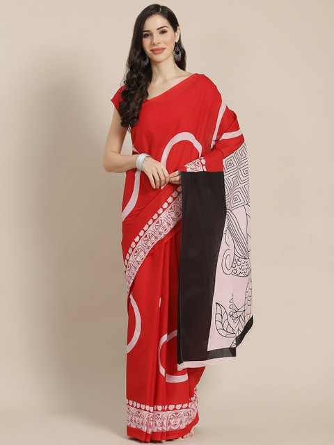 

Libas Red & Black Pure Cotton Printed Saree With Red Cotton Solid Blouse Piece