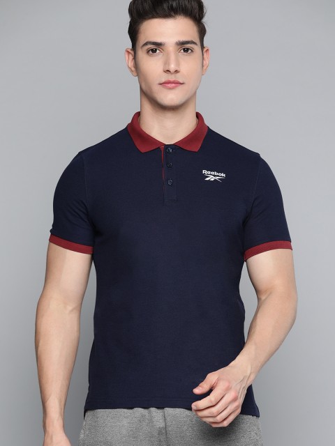 

Reebok Men Navy Blue Polo Collar Training or Gym T-shirt