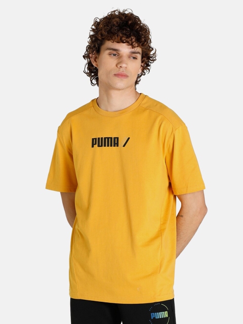

Puma Men Mustard Yellow & Black Round Neck Cotton T-shirt
