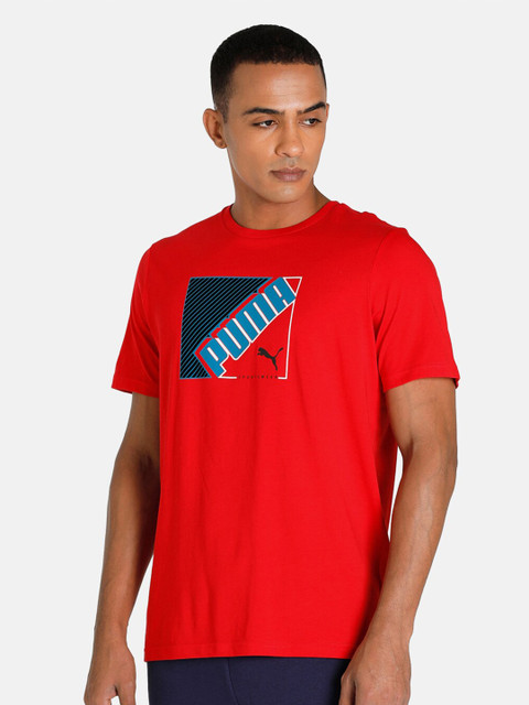 

Puma Men Red & Blue Printed Round Neck Cotton T-shirt