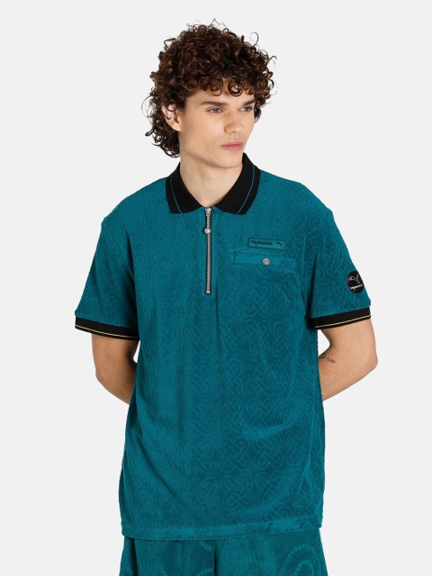 

PUMA x PRONOUNCE Unisex Green & Black Self Design Polo Collar T-shirt