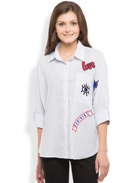 

Tokyo Talkies Women White Striped Shirt