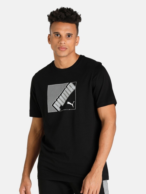 

Puma Men Black & White Brand Logo Printed Cotton T-shirt