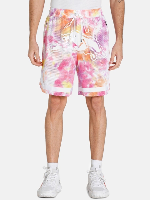 

Puma Men Pink Printed Regular Fit Tie and Dye Basketball Shorts