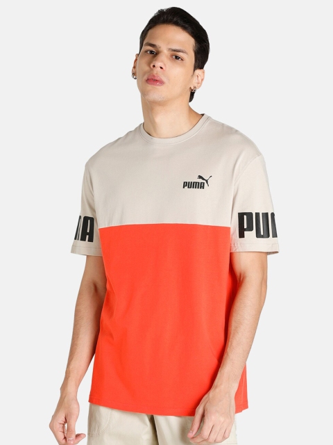 

Puma Men Orange & Beige Colourblocked Cotton T-shirt