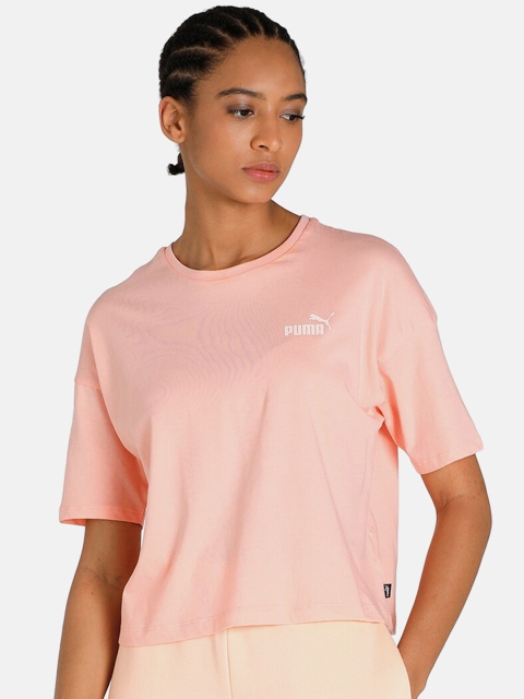 

Puma Women Pink & White Solid ESS Cropped Small Logo T-shirt